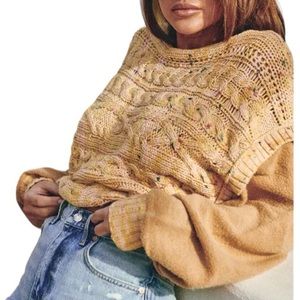 FREE PEOPLE Women’s Honey Sweater Sweatshirt Cropped Cable Knit Pullover Size: S